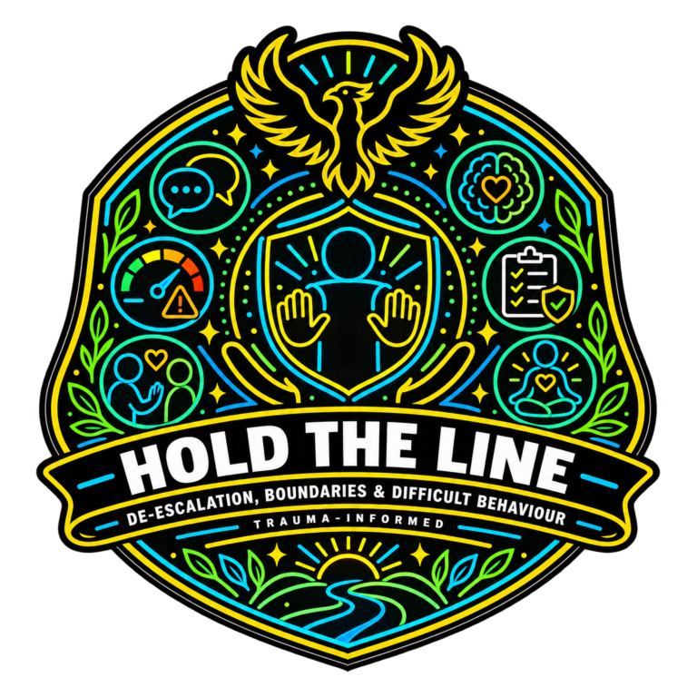Hold The Line De-escalation Workshop | Fynix Project Hold The Line trauma-informed de-escalation, boundaries and difficult behaviour workshop emblem.