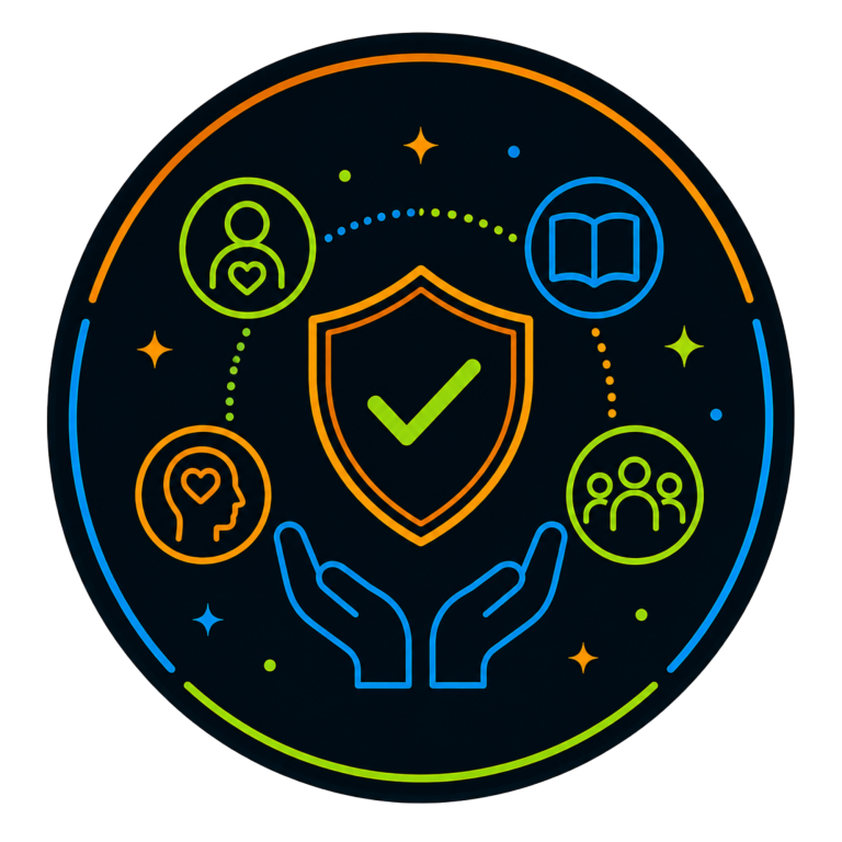 Trauma-Informed Approach Icon | Fynix Youth Programme Illustrated icon representing trauma-informed, evidence-informed and safeguarding-aware wellbeing practice.