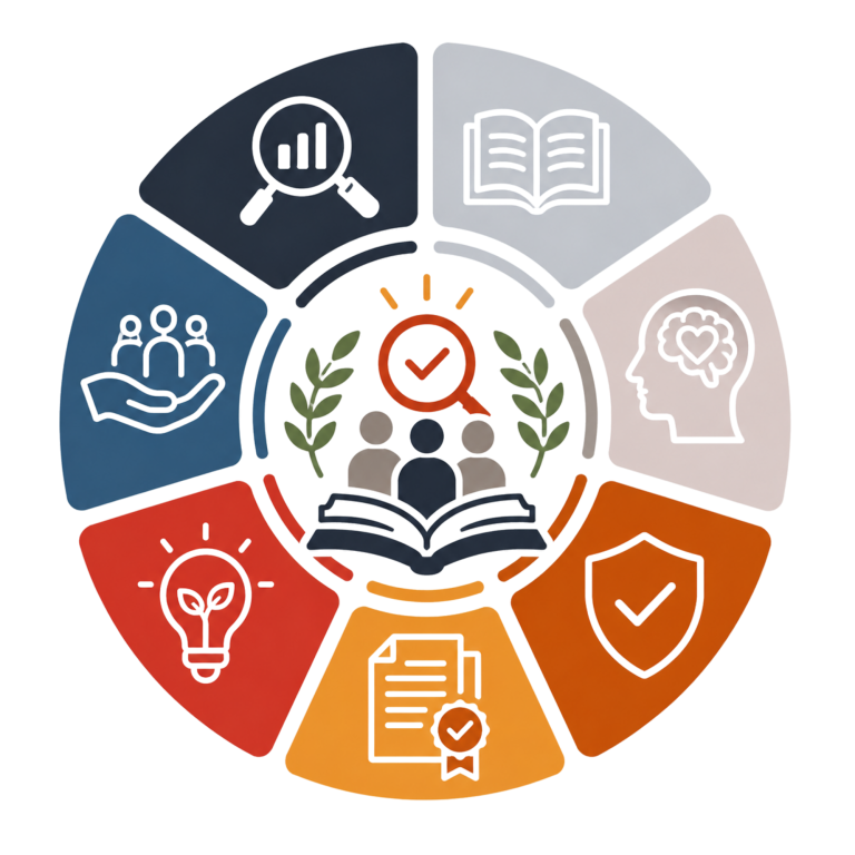 Evidence-Informed Foundations | Fynix Project Icon representing evidence-informed learning, programme development, professional standards, wellbeing and trauma-informed practice.