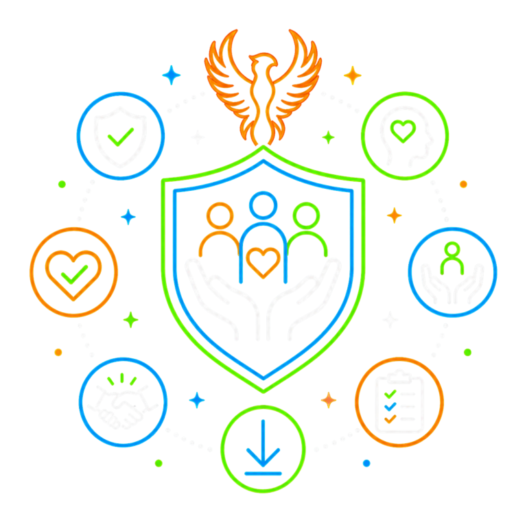Safeguarding Standards Icon | Fynix Youth Programme Illustrated icon representing safeguarding commitments, professional standards and trauma-informed practice principles.