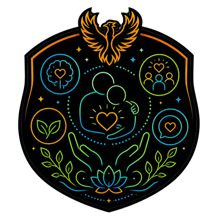 Trauma-Informed Workshops | Safe, Supportive & Compassionate Learning Trauma-informed workshop icon representing safety, compassion, emotional wellbeing, support and resilience.