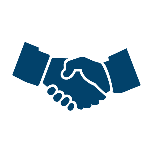 Two hands shaking in a gesture of partnership or agreement.