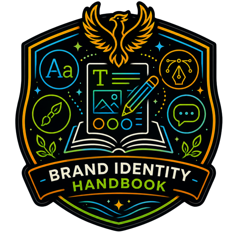Brand Identity Handbook & Brand Guidelines | Fynix Project Brand identity handbook icon representing visual branding, typography, design standards and content consistency.
