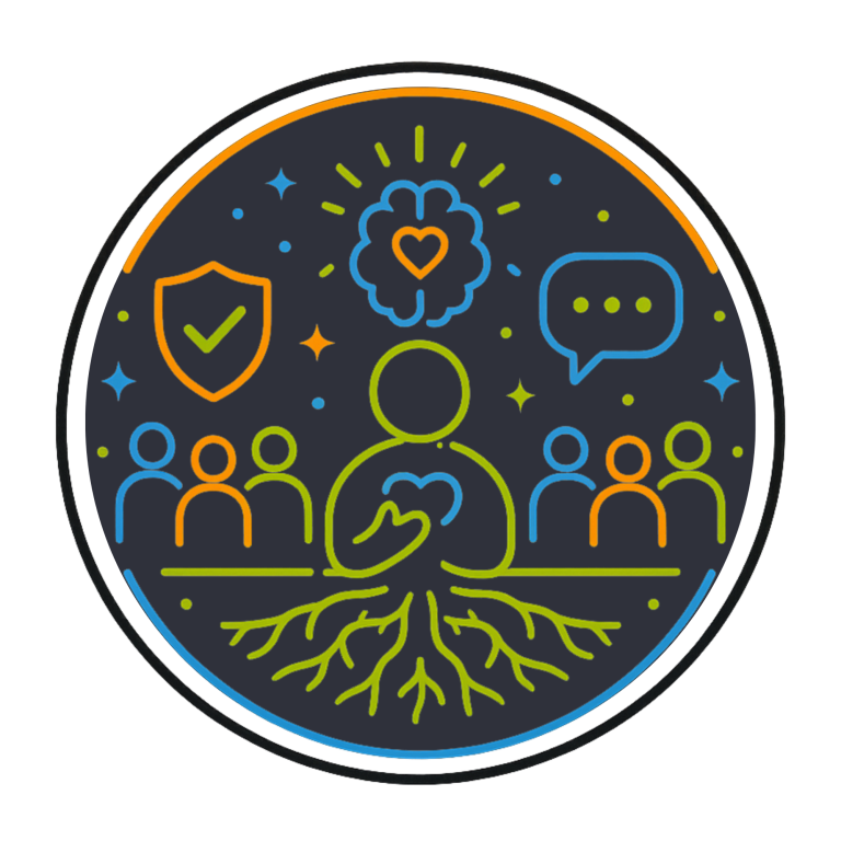 Supporting Young Minds Programme Icon | Fynix Project Neon-style icon representing the Supporting Young Minds emotional wellbeing programme for young people, featuring resilience, communication,