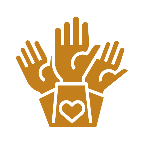 Icon of multiple hands raised, forming a heart shape at the centre.