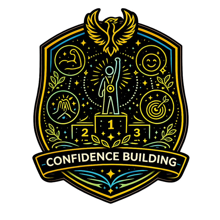 Confidence Building Youth Badge Neon shield icon representing confidence building, self-esteem and personal growth for young people.