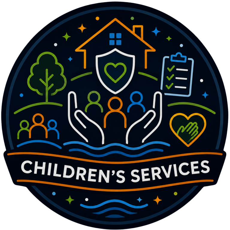 Supporting Children's Services | Fynix Project Children's services emblem featuring safeguarding, support, wellbeing and child-centred care symbols.