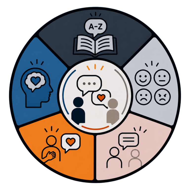 Emotional Literacy Module Icon | Fynix Youth Programme Illustrated icon representing emotional vocabulary, self-expression and healthy emotional communication.