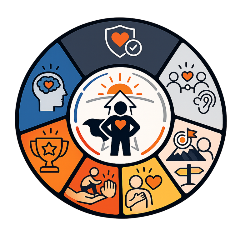 Resilience and Moving Forward Module Icon | Fynix Youth Programme Illustrated icon representing resilience, support networks, personal goals and moving forward with confidence.