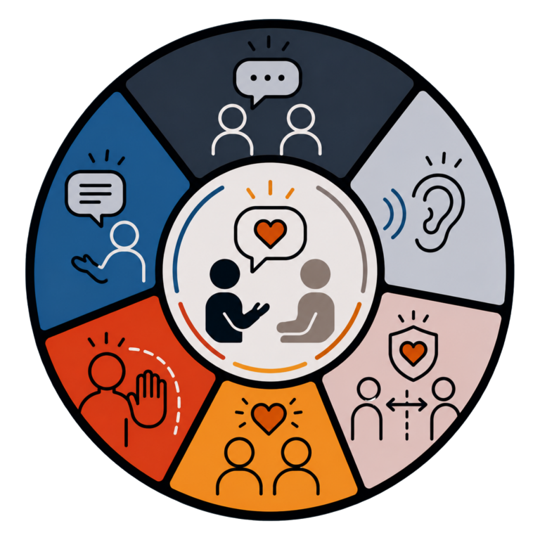 Communication and Boundaries Module Icon | Fynix Youth Programme Illustrated icon representing healthy communication, active listening, boundaries and respectful relationships.