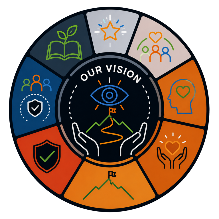 Our Vision | Creating Healthier Workplaces, Stronger Communities and Safer Support Environments | Fynix Project Our Vision icon representing wellbeing, psychological safety, learning, growth and positive change.
