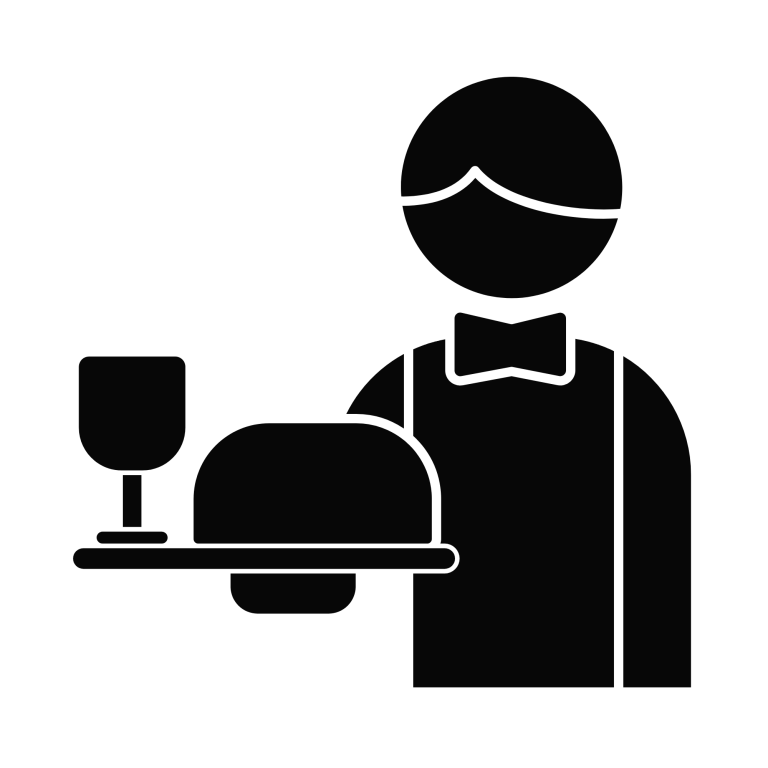 Icon of a hospitality worker serving food, representing mental health and wellbeing support for hospitality teams.