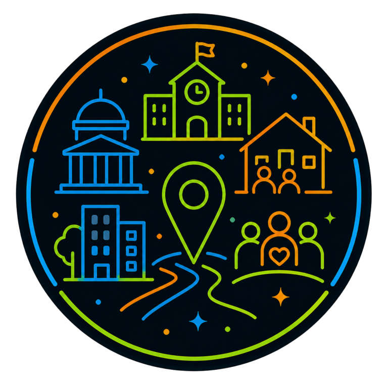 Delivery Settings Icon | Fynix Youth Programme Illustrated icon representing schools, PRUs, residential care, youth services and community delivery settings.