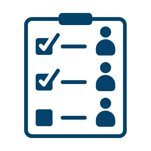 Clipboard with checklists and icons representing people.