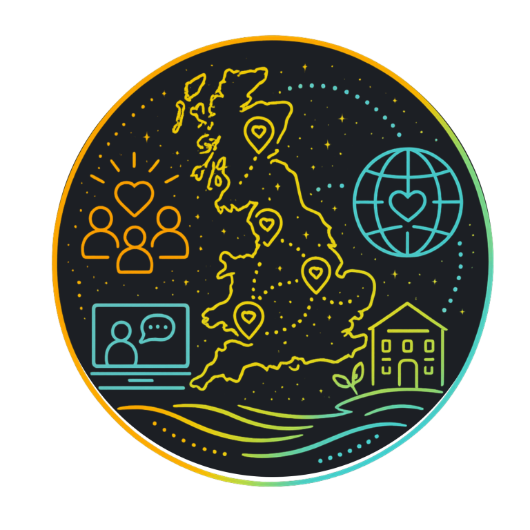 Trauma-Informed Mental Health Training Across the UK | Fynix Projec UK map with icons representing mental health, community support, online learning, and wellbeing services.