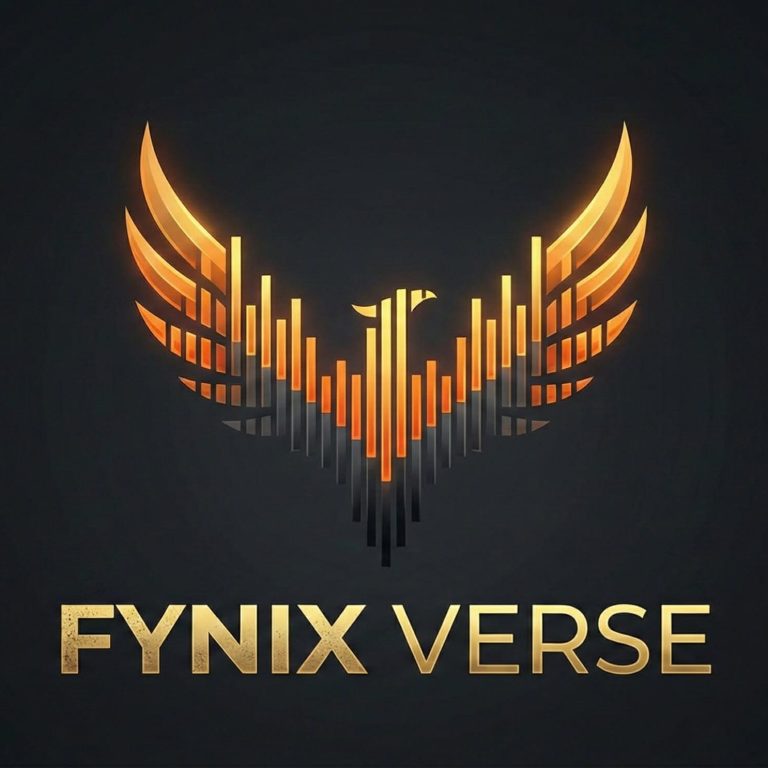 Logo featuring a stylised phoenix with soundwave patterns in gold and black.