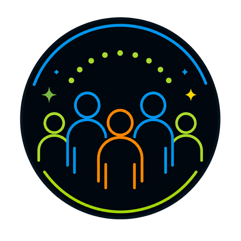 Recommended Group Size Icon | Fynix Youth Programme Illustrated icon showing the recommended group size of up to eight young people per facilitator.